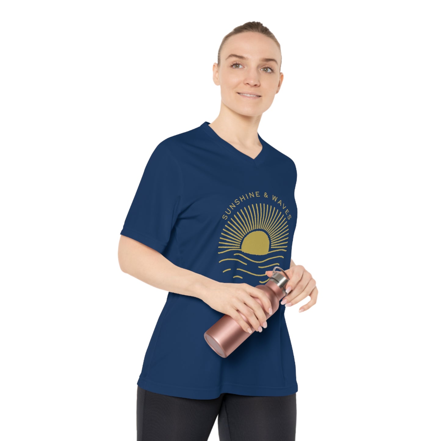 Sunshine & Waves Women's V-Neck Tee — "Nature's Healers" Sun & Wave Graphic