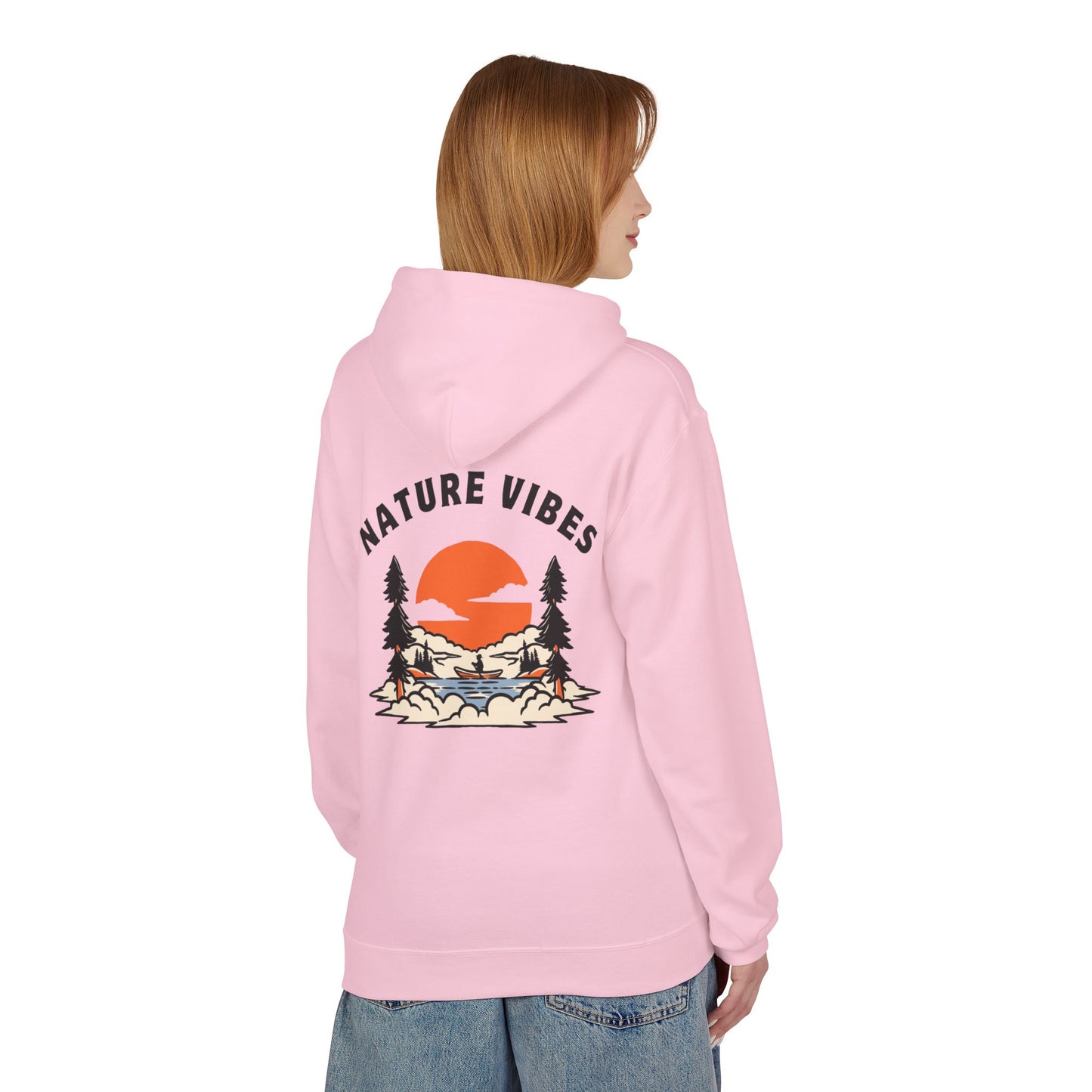 Nature Vibes Hoodie — Retro Sunset Camping Graphic Hooded Sweatshirt
