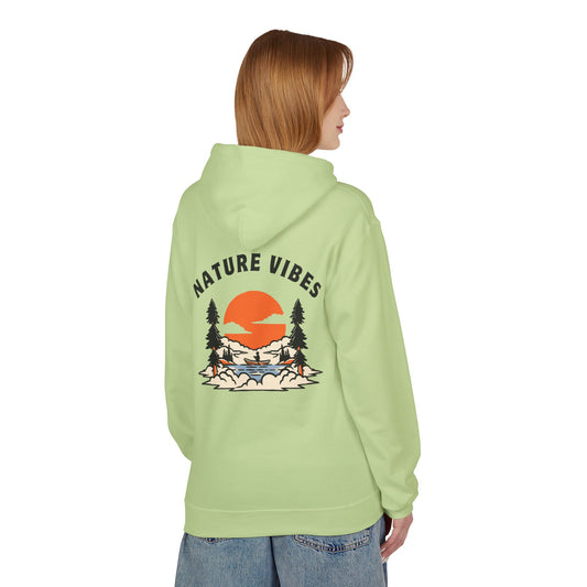 Nature Vibes Hoodie — Retro Sunset Camping Graphic Hooded Sweatshirt