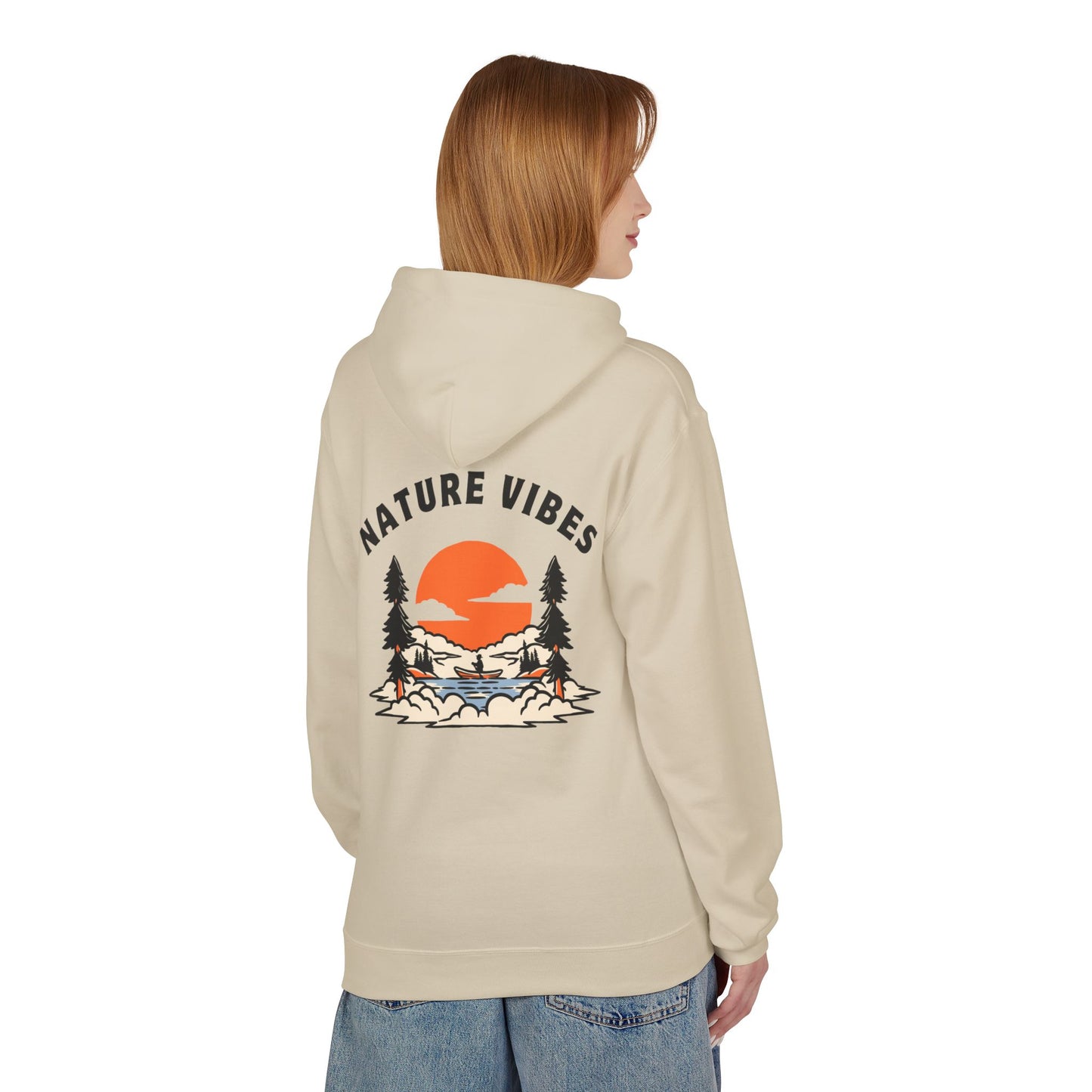 Nature Vibes Hoodie — Retro Sunset Camping Graphic Hooded Sweatshirt