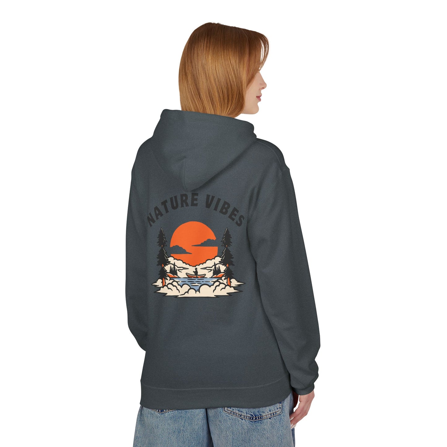 Nature Vibes Hoodie — Retro Sunset Camping Graphic Hooded Sweatshirt
