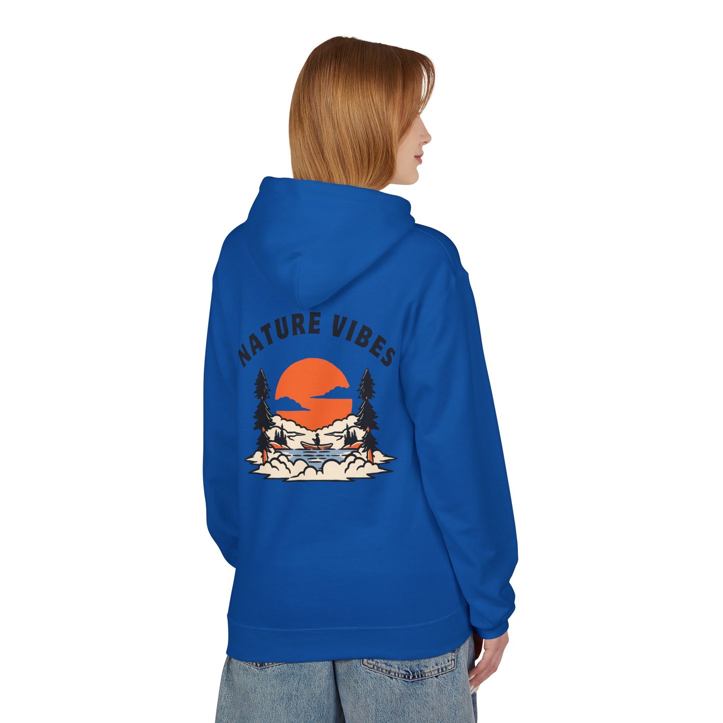 Nature Vibes Hoodie — Retro Sunset Camping Graphic Hooded Sweatshirt