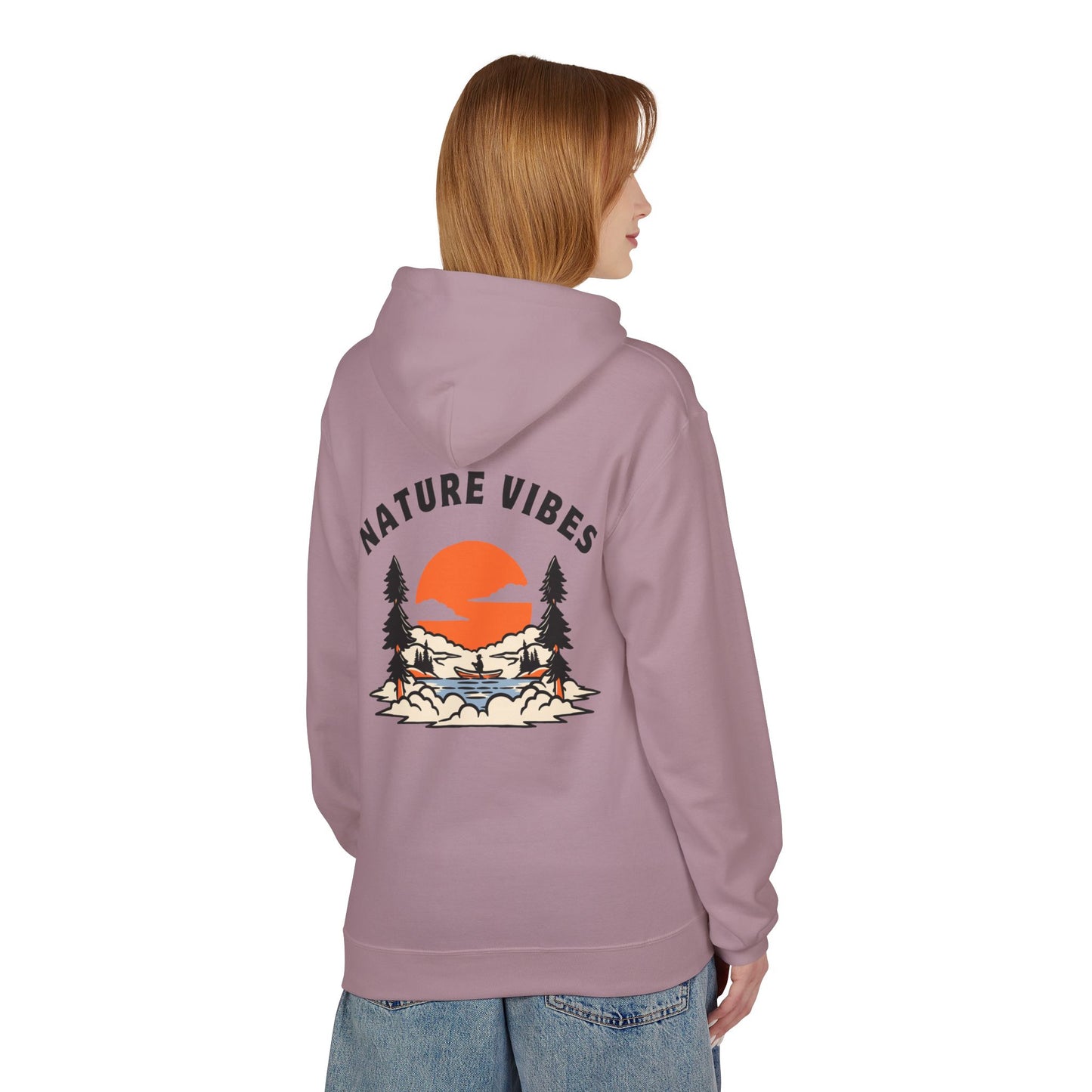 Nature Vibes Hoodie — Retro Sunset Camping Graphic Hooded Sweatshirt