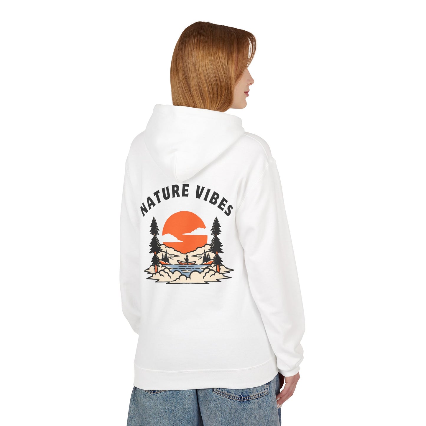 Nature Vibes Hoodie — Retro Sunset Camping Graphic Hooded Sweatshirt