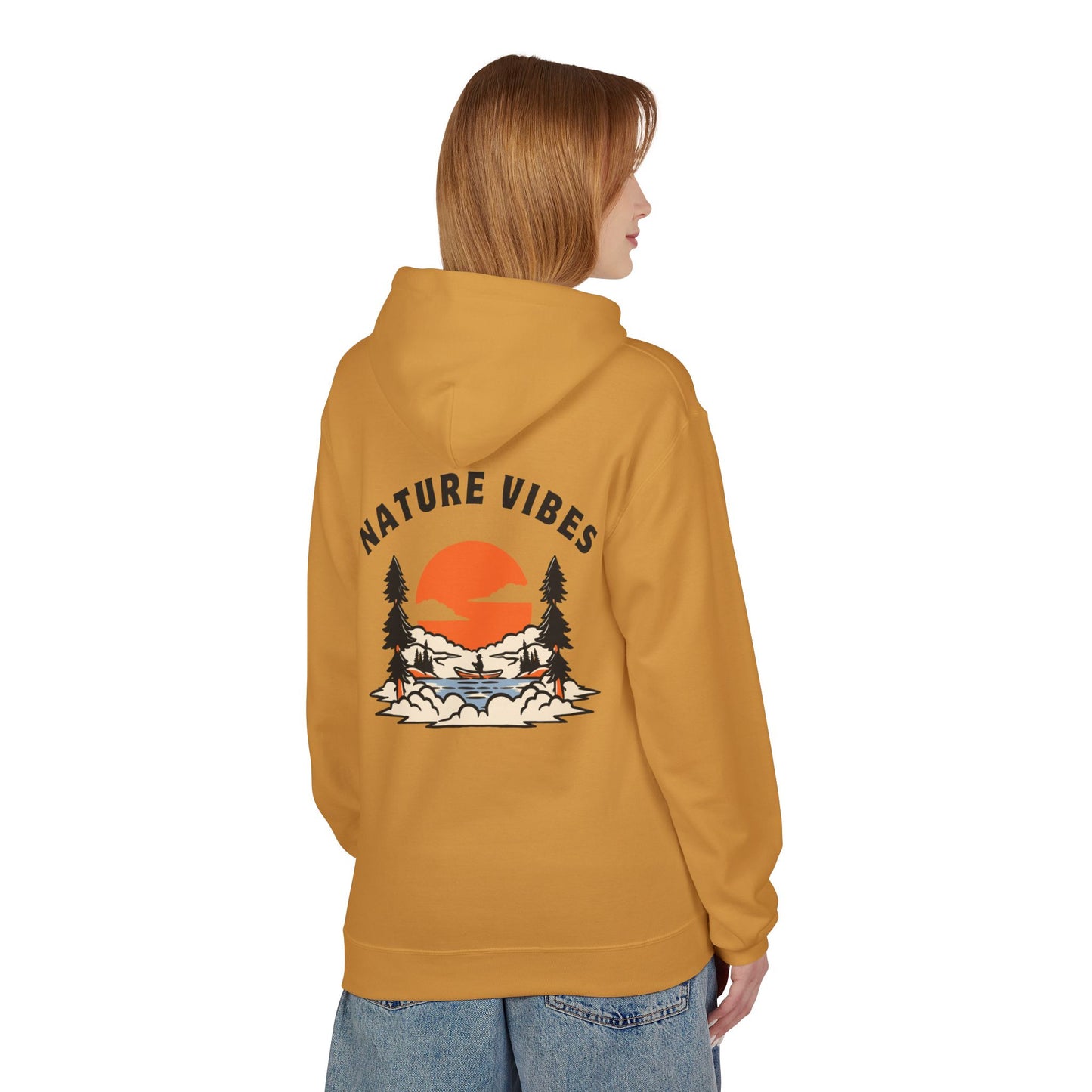 Nature Vibes Hoodie — Retro Sunset Camping Graphic Hooded Sweatshirt