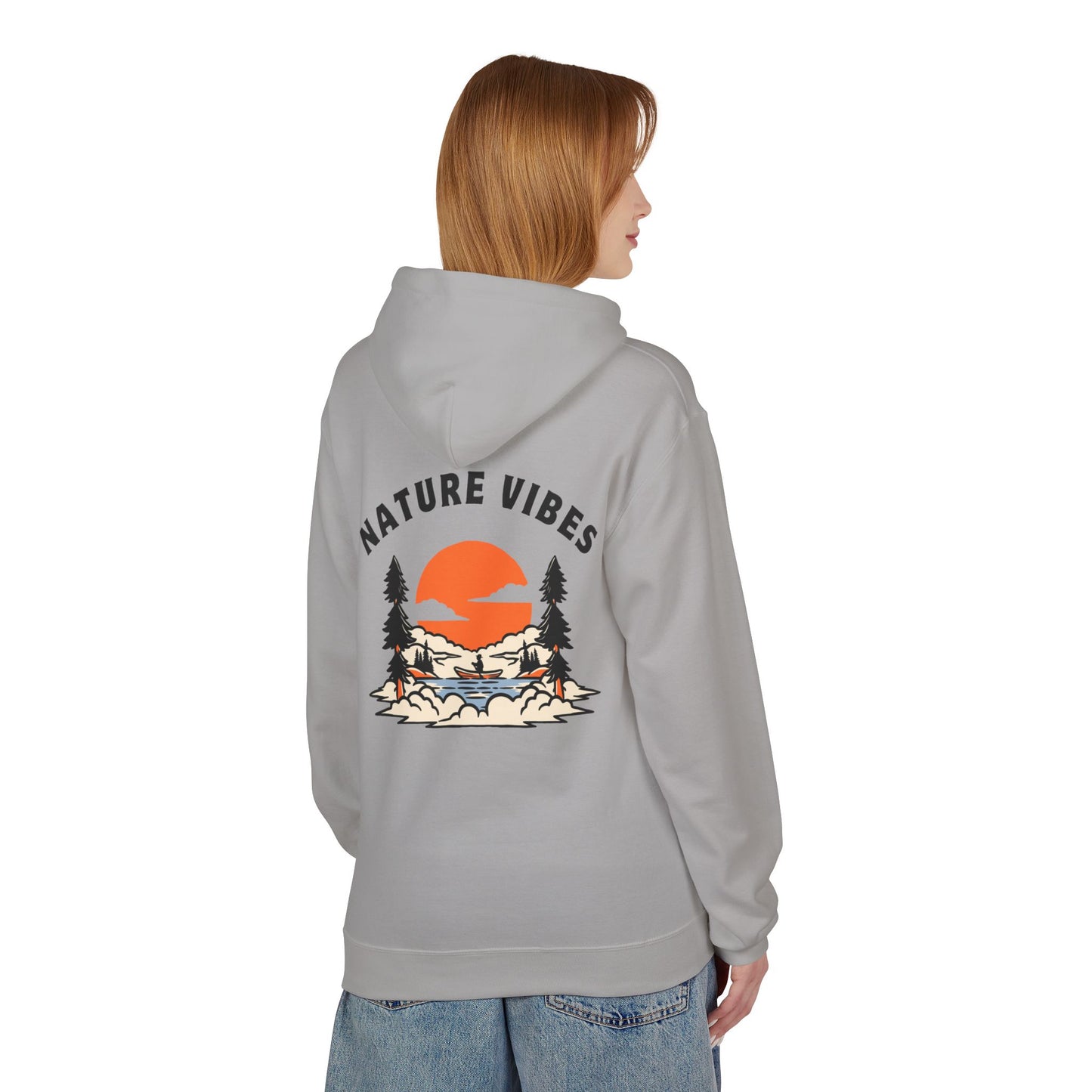 Nature Vibes Hoodie — Retro Sunset Camping Graphic Hooded Sweatshirt