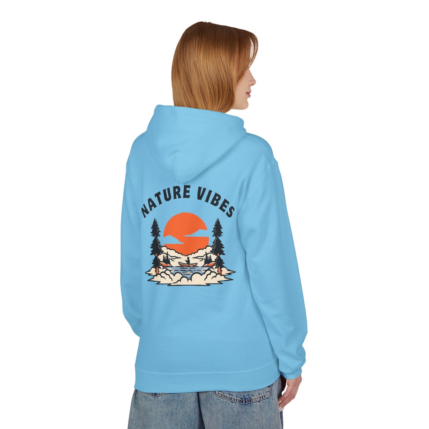 Nature Vibes Hoodie — Retro Sunset Camping Graphic Hooded Sweatshirt