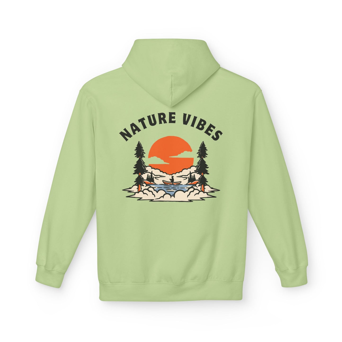 Nature Vibes Hoodie — Retro Sunset Camping Graphic Hooded Sweatshirt