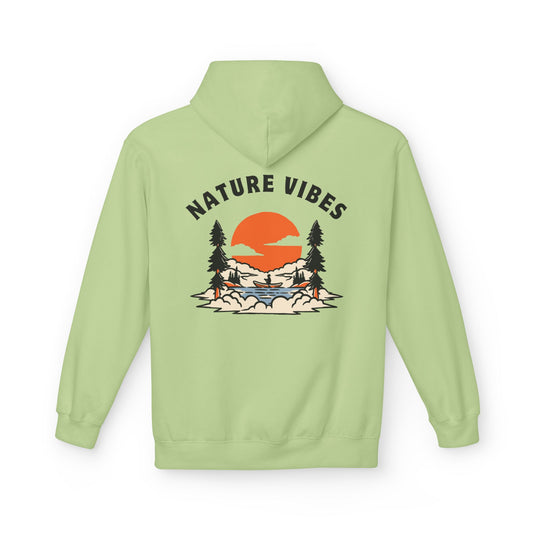 Nature Vibes Hoodie — Retro Sunset Camping Graphic Hooded Sweatshirt