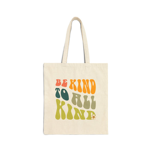 Tote Bag — "Be Kind To All Kind" Retro Typography Cotton Canvas Tote
