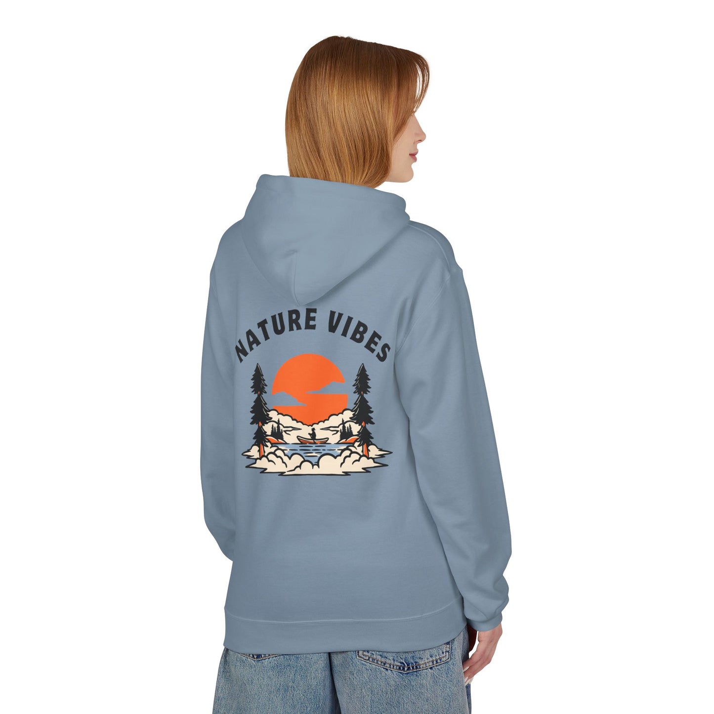 Nature Vibes Hoodie — Retro Sunset Camping Graphic Hooded Sweatshirt