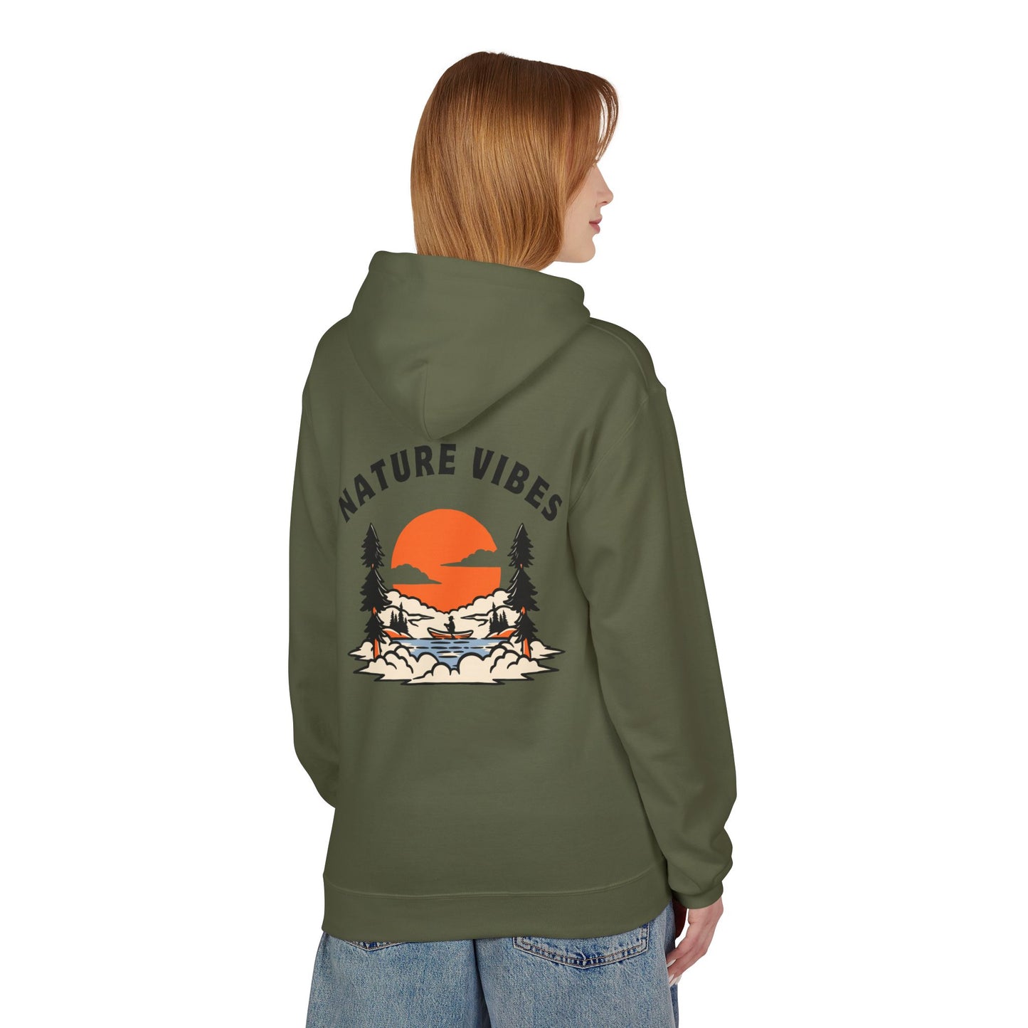 Nature Vibes Hoodie — Retro Sunset Camping Graphic Hooded Sweatshirt