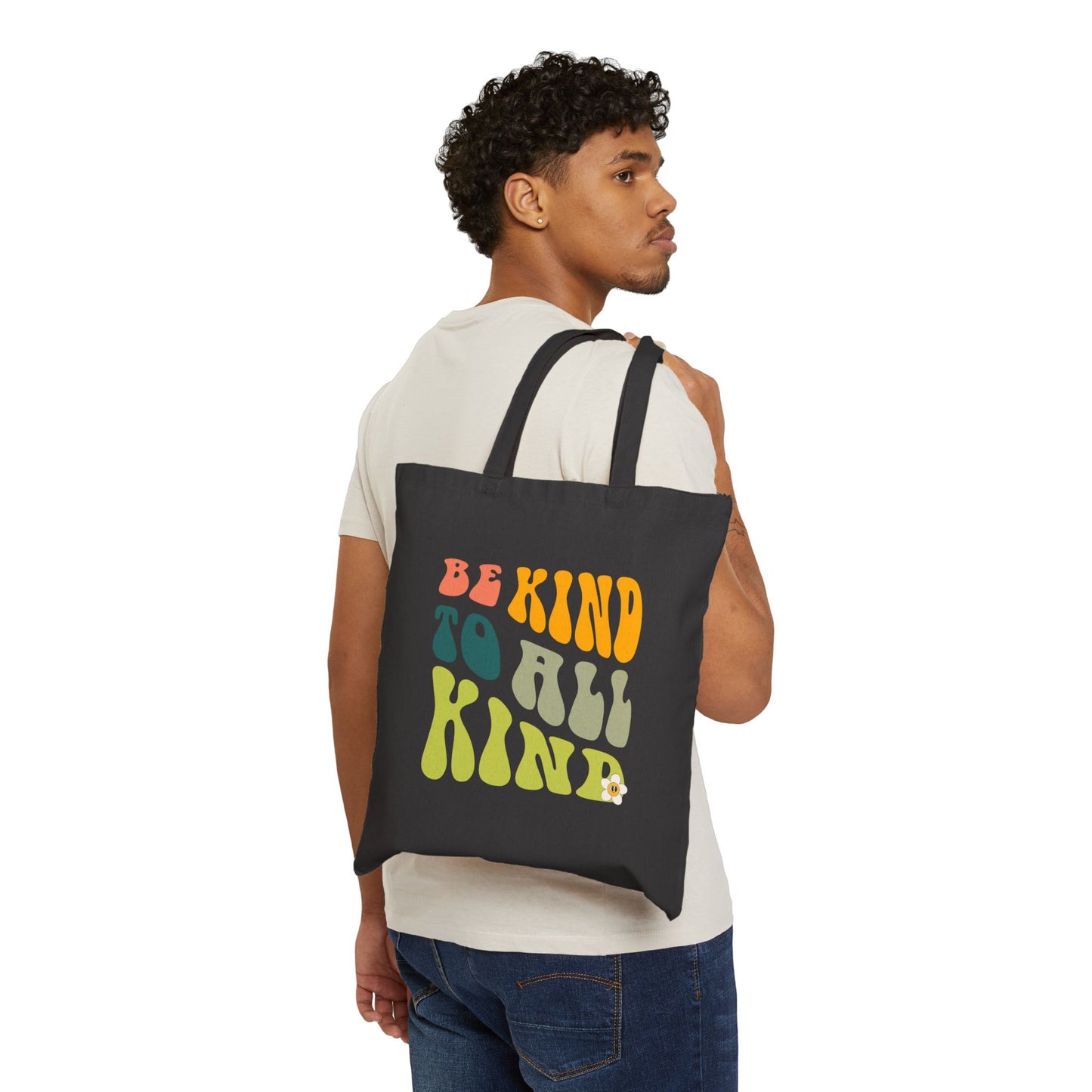 Tote Bag — "Be Kind To All Kind" Retro Typography Cotton Canvas Tote