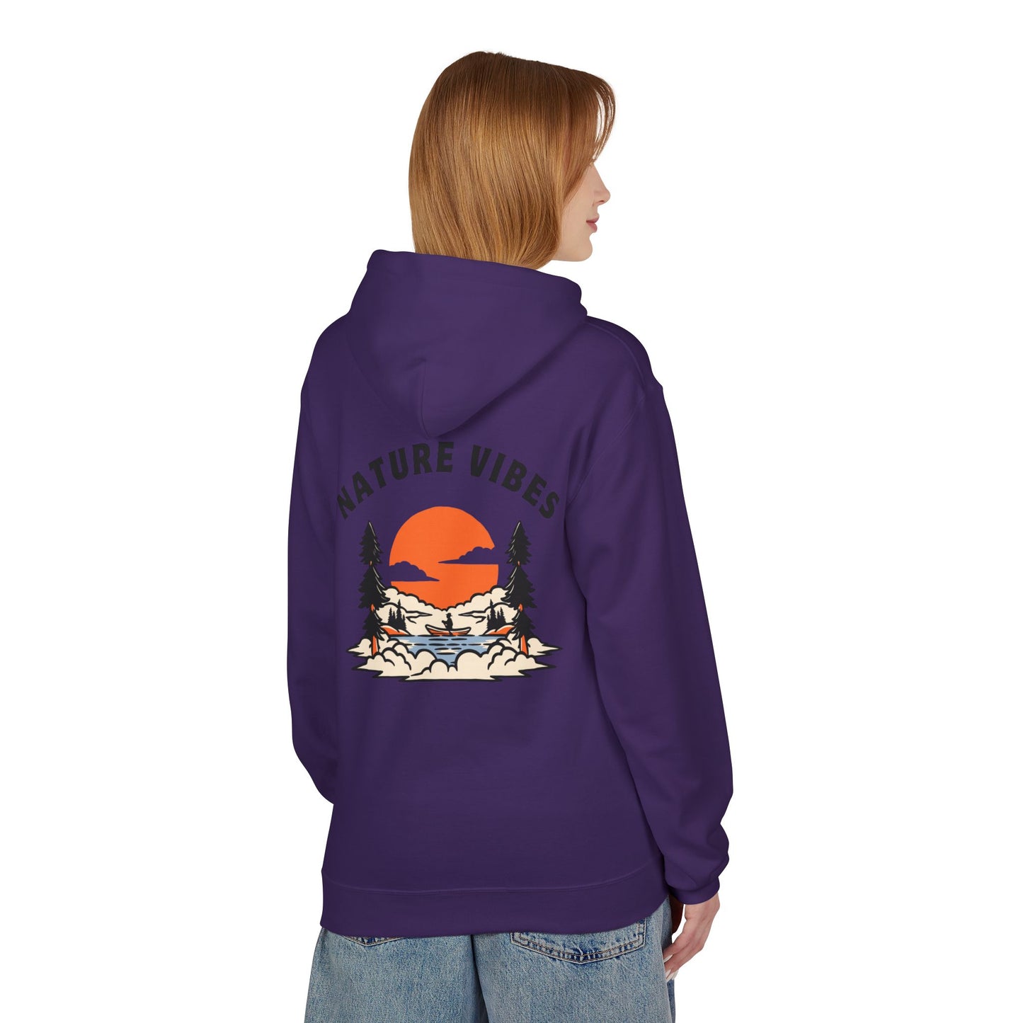 Nature Vibes Hoodie — Retro Sunset Camping Graphic Hooded Sweatshirt