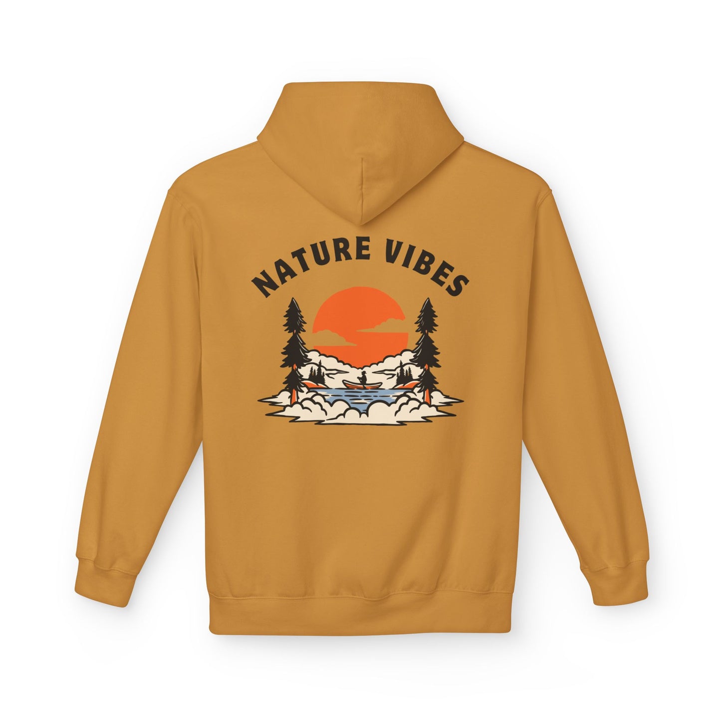 Nature Vibes Hoodie — Retro Sunset Camping Graphic Hooded Sweatshirt