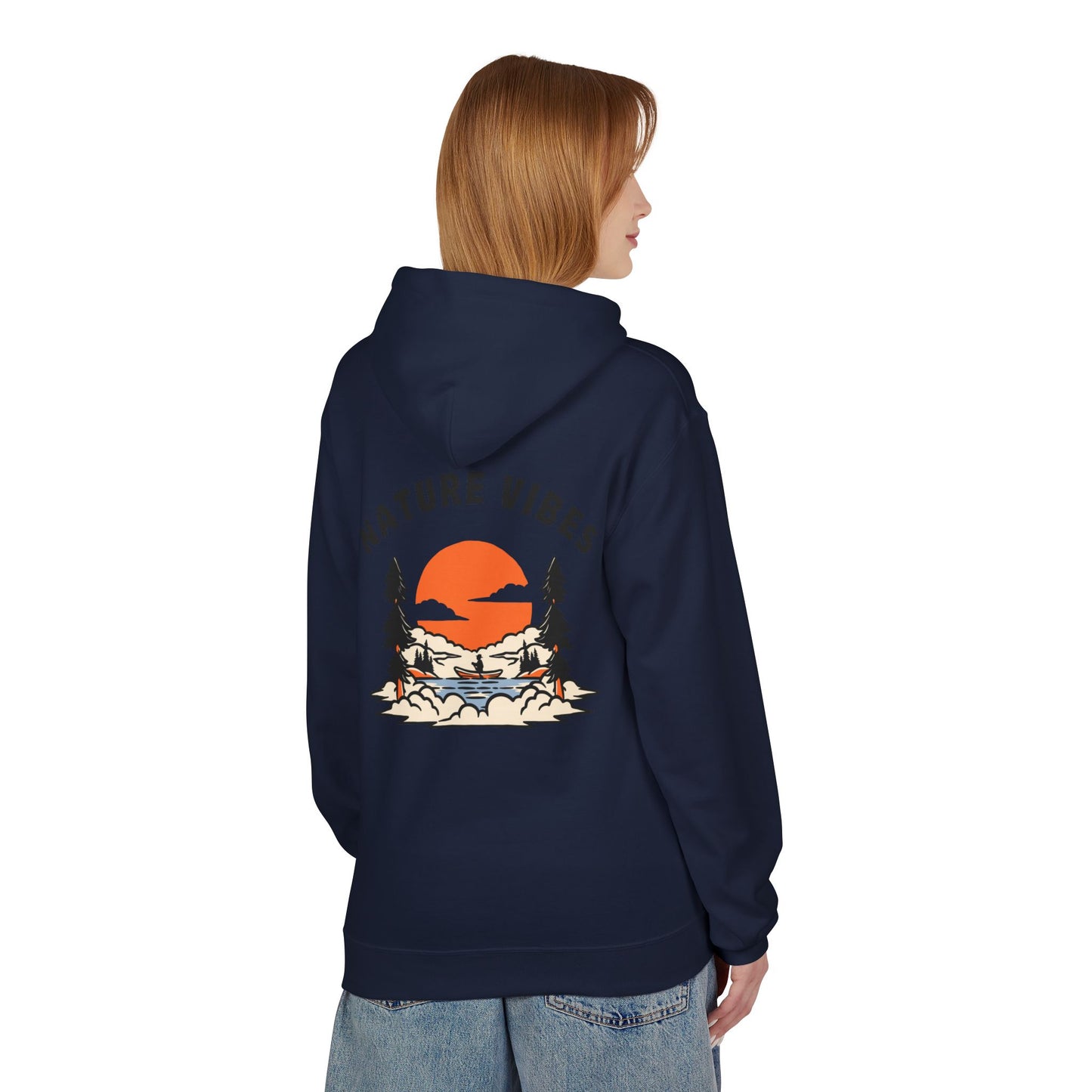 Nature Vibes Hoodie — Retro Sunset Camping Graphic Hooded Sweatshirt