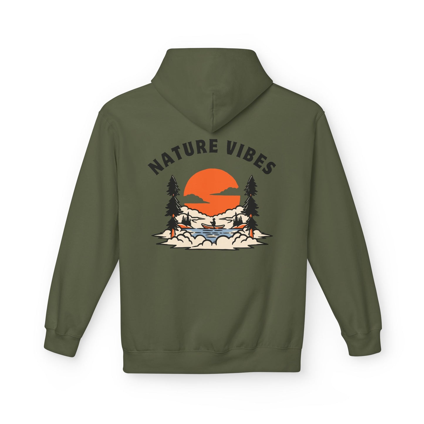 Nature Vibes Hoodie — Retro Sunset Camping Graphic Hooded Sweatshirt