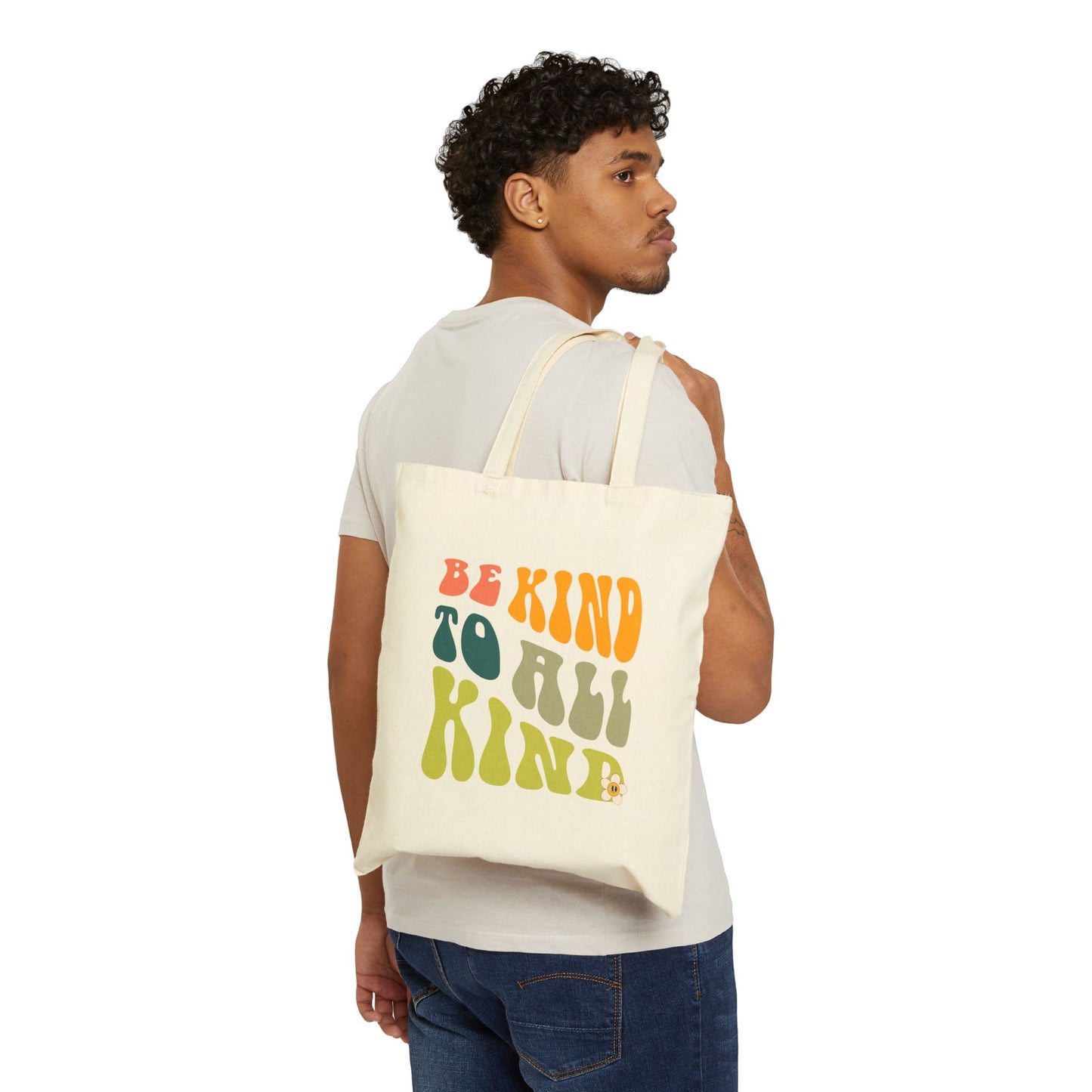 Tote Bag — "Be Kind To All Kind" Retro Typography Cotton Canvas Tote